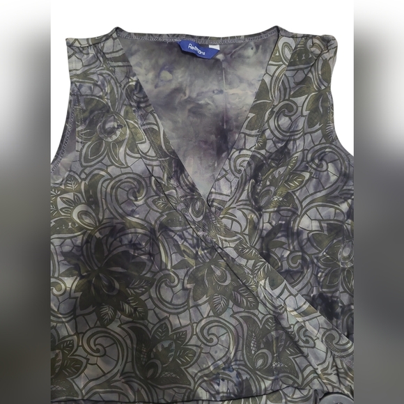 2 FOR💲1️⃣ Reitmans Green/Grey Paisley Floral Print Faux Wrap Sleeveless Blouse - Picture 10 of 11